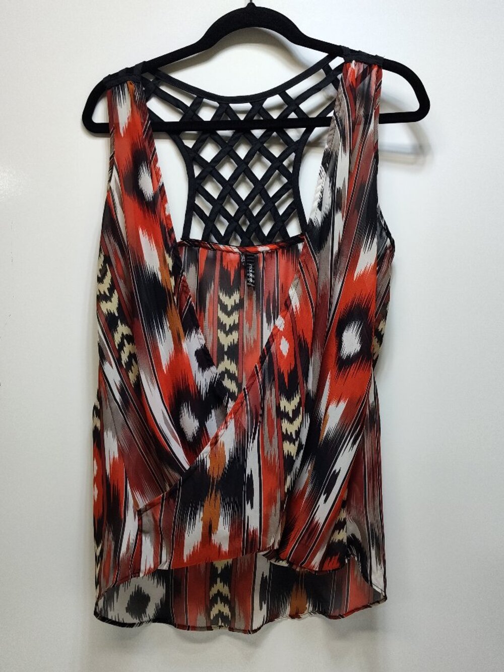 Maurices Women Size L Sleeveless Lattice Back Chiffon High-Low Boho Blouse Top